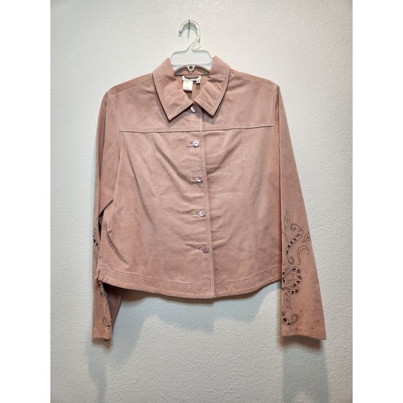 Coldwater Creek Jackets & Blazers - Cedar Creek Pink Suede Leather Jacket Floral Cutout Boho Western M y2k festival